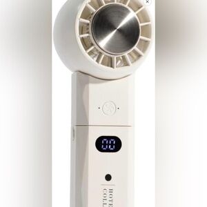 Hotel Collection White Handheld Fan with Bluetooth blows cold A/C air